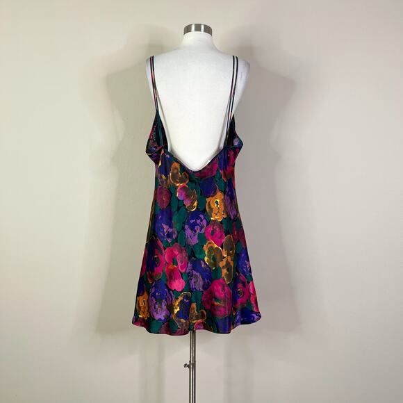 Vintage | 90s Intimate Pleasures Lace Black Colorful Floral Low Back Nightie XL - Picture 7 of 11